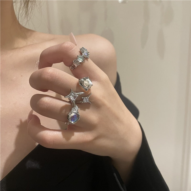 Korean Crystal Opal Irregular Zircon Star Ring