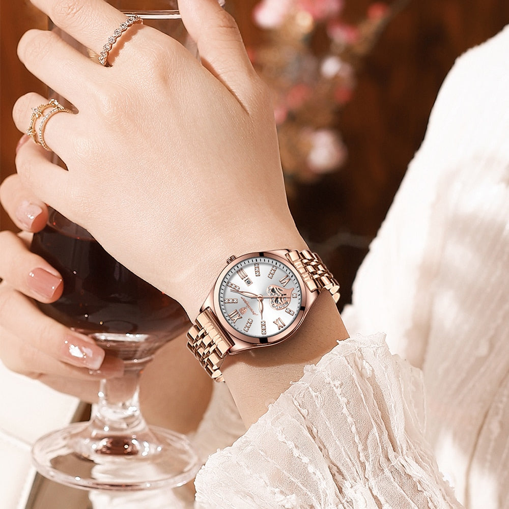 POEDAGAR Rose Gold Stainless Stain Steel Women Watch