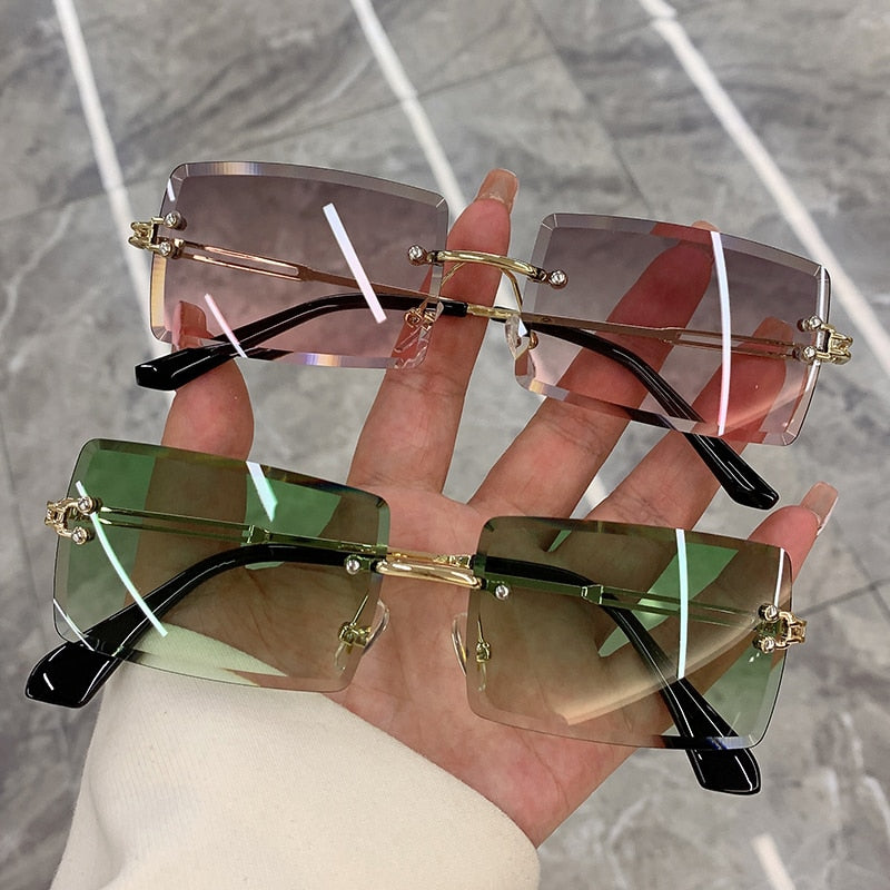 Vintage Rimless Frameless Rectangle Shades Gradient UV400 Sun Glasses