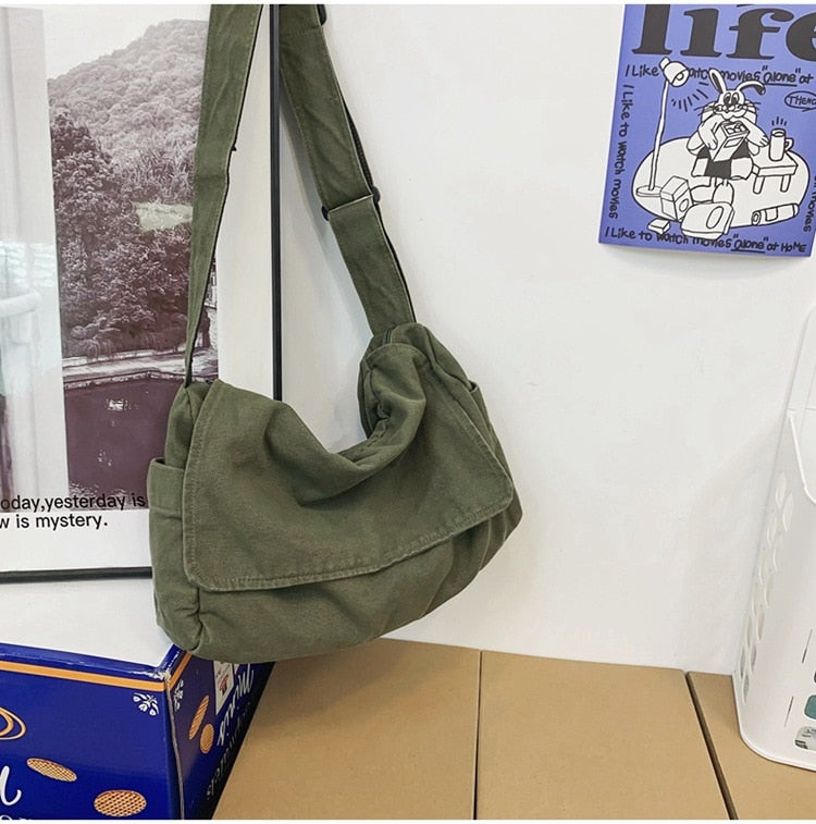 Female Canvas Fabric Hobo Soft Slouchy Shoulder Bag