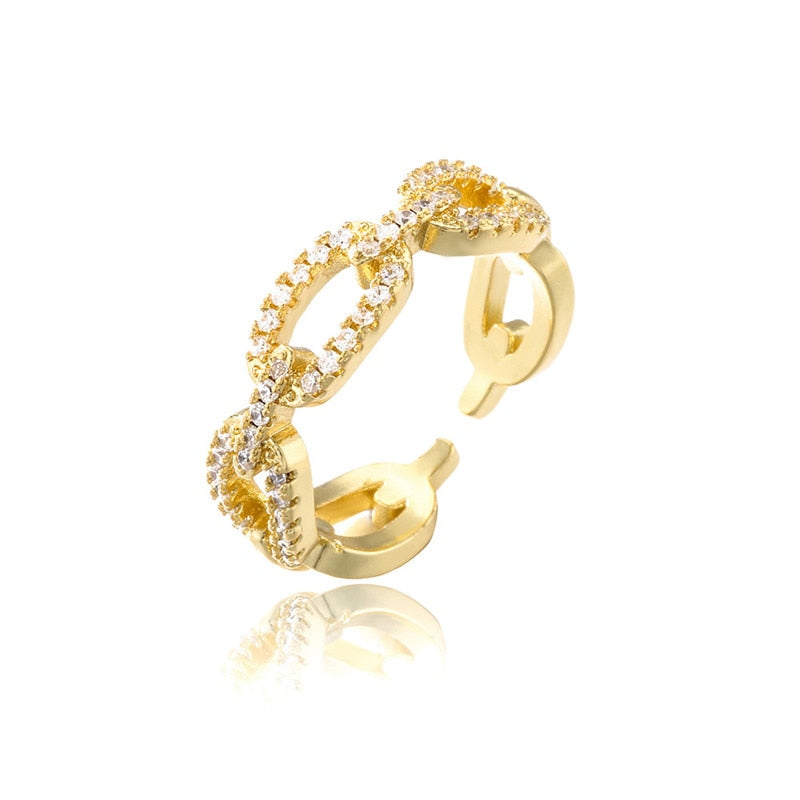 Trendy Gold Color Copper Geometric AAA Cubic Zirconia Ring