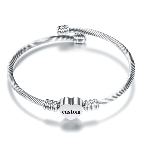 Initial Later Charms Bracelets Fashion Girls Gold Color Stainless Steel Heart Bracelet