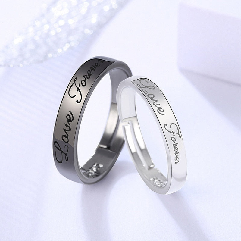 2Pcs/set Punk Heart ECG Black White Forever Love Promise Ring