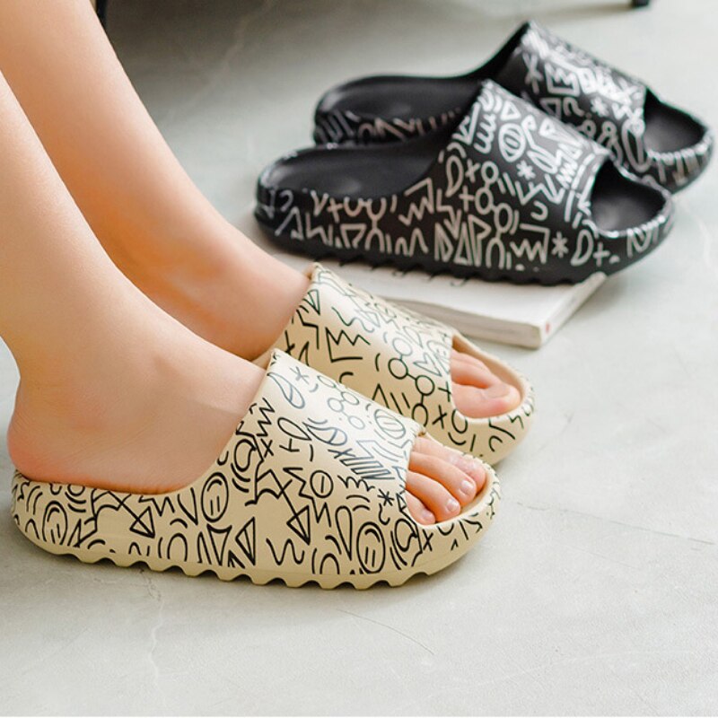 Thick Printed Graffiti Flip Flops Unisex