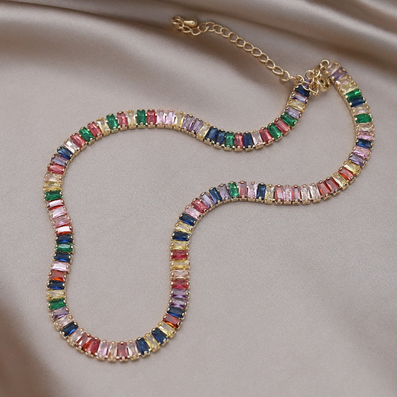 Korean copper inlaid zircon luxury shiny necklace