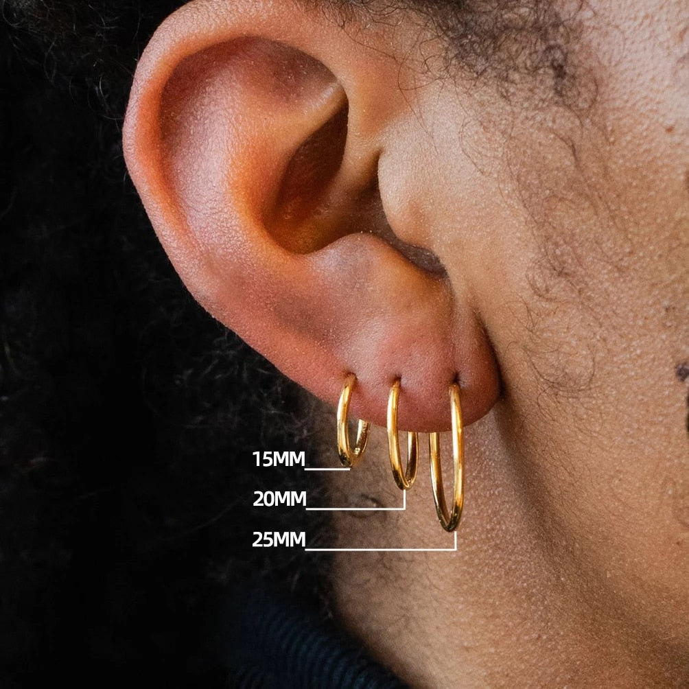 Gold Color Small Hoop Earrings Stainless Steel Circle Round Huggies