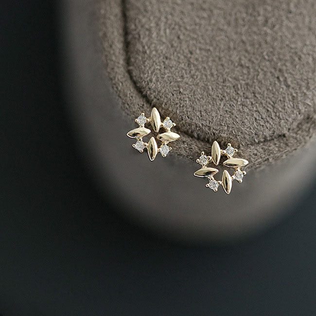 925 Sterling Silver Crystal Four-Pointed Star Earrings