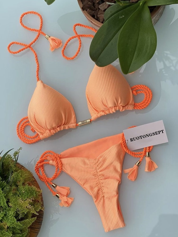 RUOTONGSEPT Triangle Bandage Swimwear Thong Bikini Set