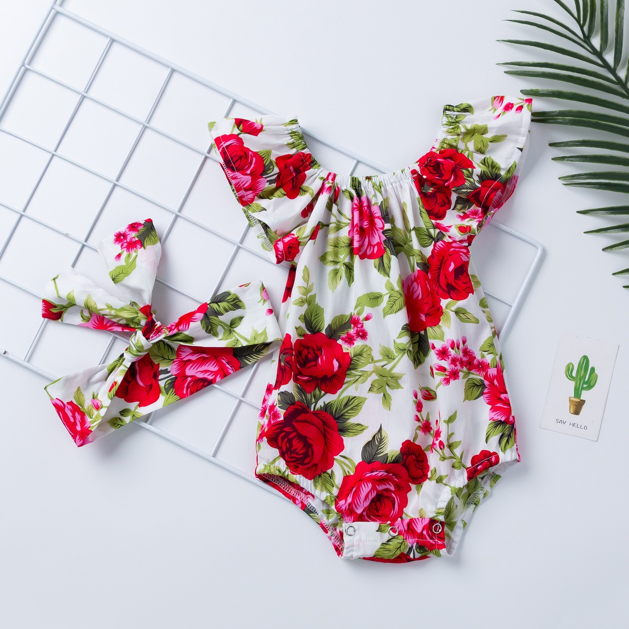 2022 Babany bebe Newborn Baby Floral Print Flutter Romper Girl