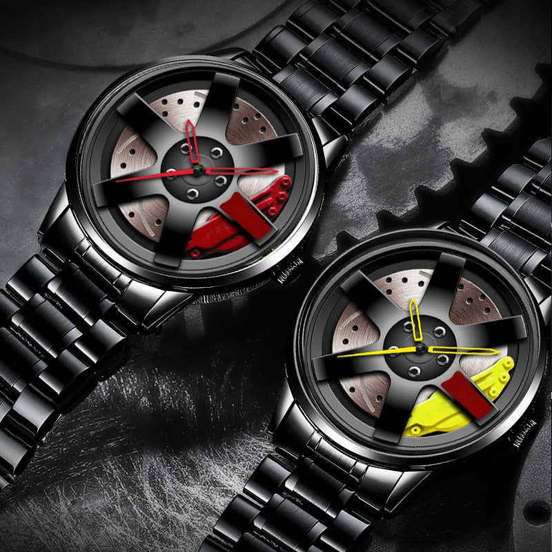 Fashion Car Wheel Rim Hub Leather Belt Watch For Men