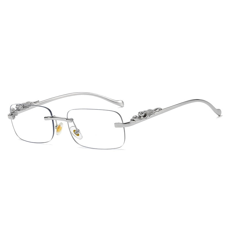 New Rimless Rectangle Vintage Metal Leopard Head Sunglasses