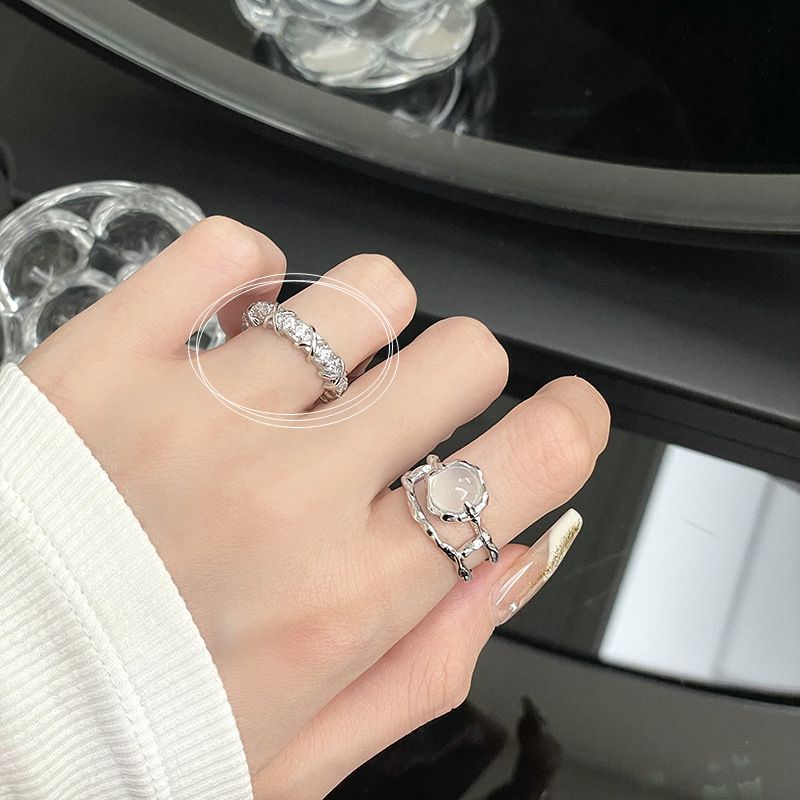 Opal Irregular Natural Stone Ring With White Opal Hollow Ring