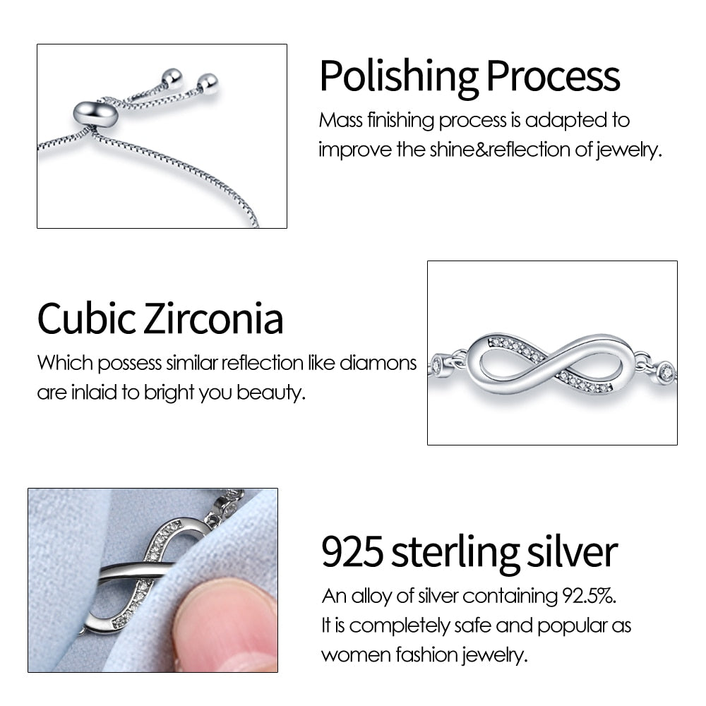 PANDACH Authentic 925 Sterling Silver Infinity Adjustable Bracelet