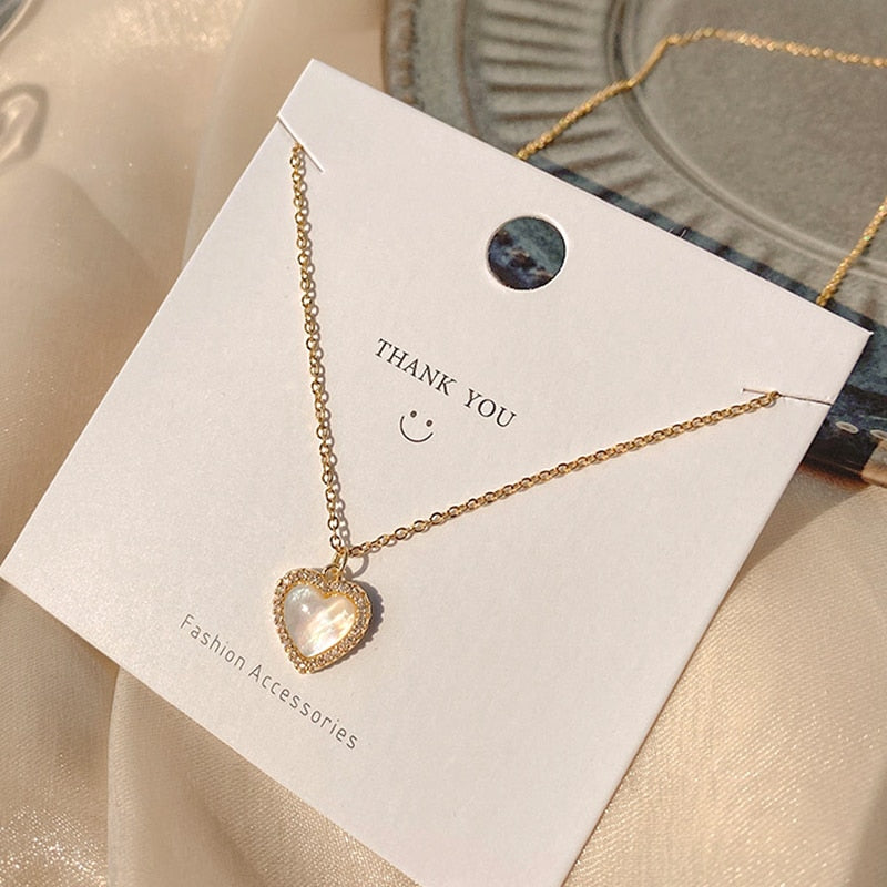 Real Gold Heart Shaped Opal Chain Pendant
