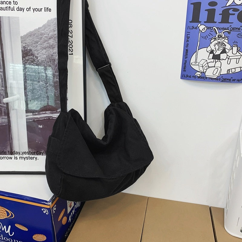 Female Canvas Fabric Hobo Soft Slouchy Shoulder Bag
