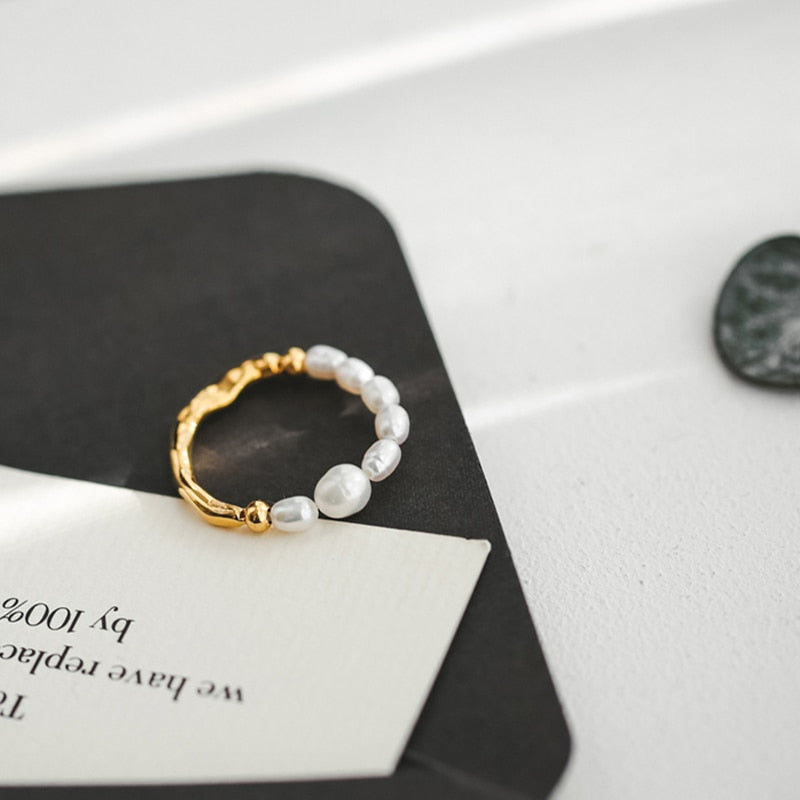 High-quality Natural Pearls Elastic Fine Beads Tail Index Ring