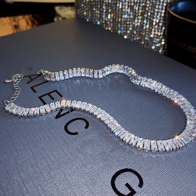 Korean copper inlaid zircon luxury shiny necklace