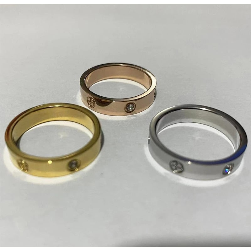 Trendy CZ Crystal Stainless Steel Rose Gold Color Love Ring