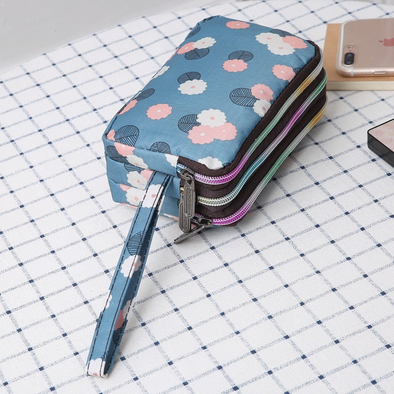 Three-layer Print Canvas Long Wallet