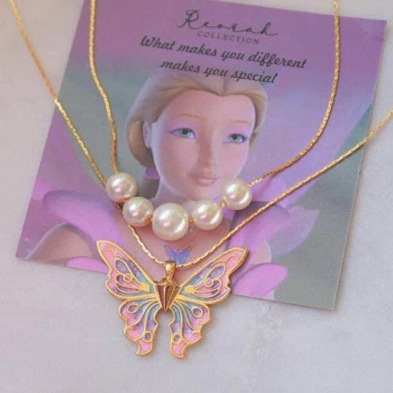 Thai Pop Butterfly Pearl Double Choker Chain Necklace