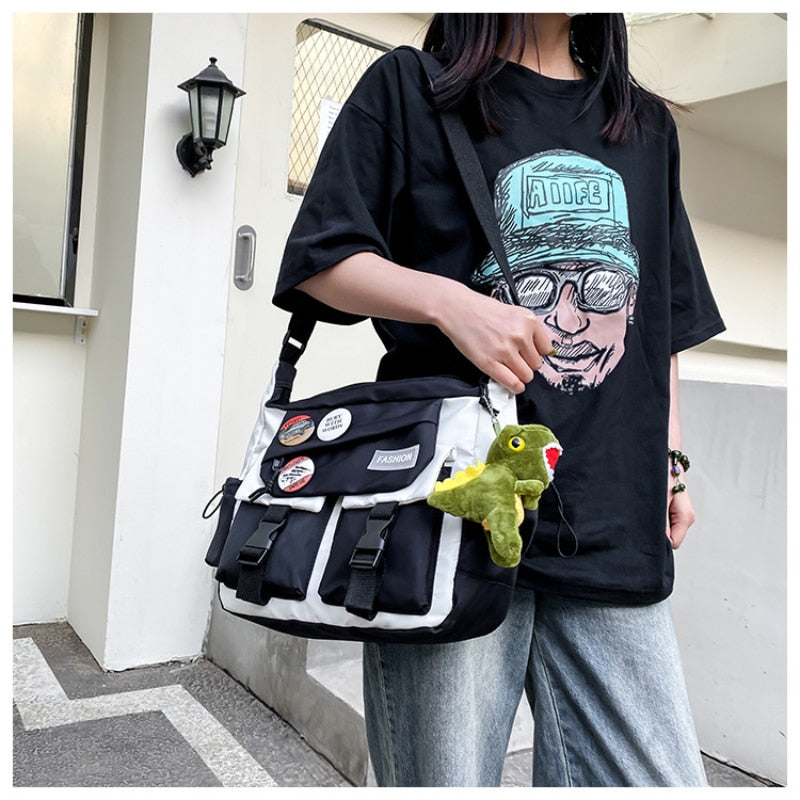 Harajuku Diagonal Nylon Canvas Messenger Bag