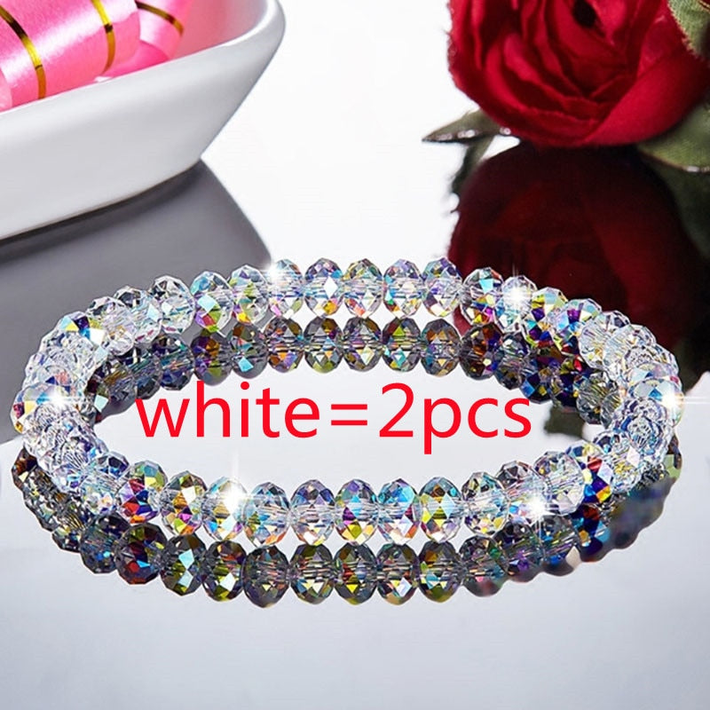Fashion Shiny Stone Beads Elasticity Rope Strand Bracelet