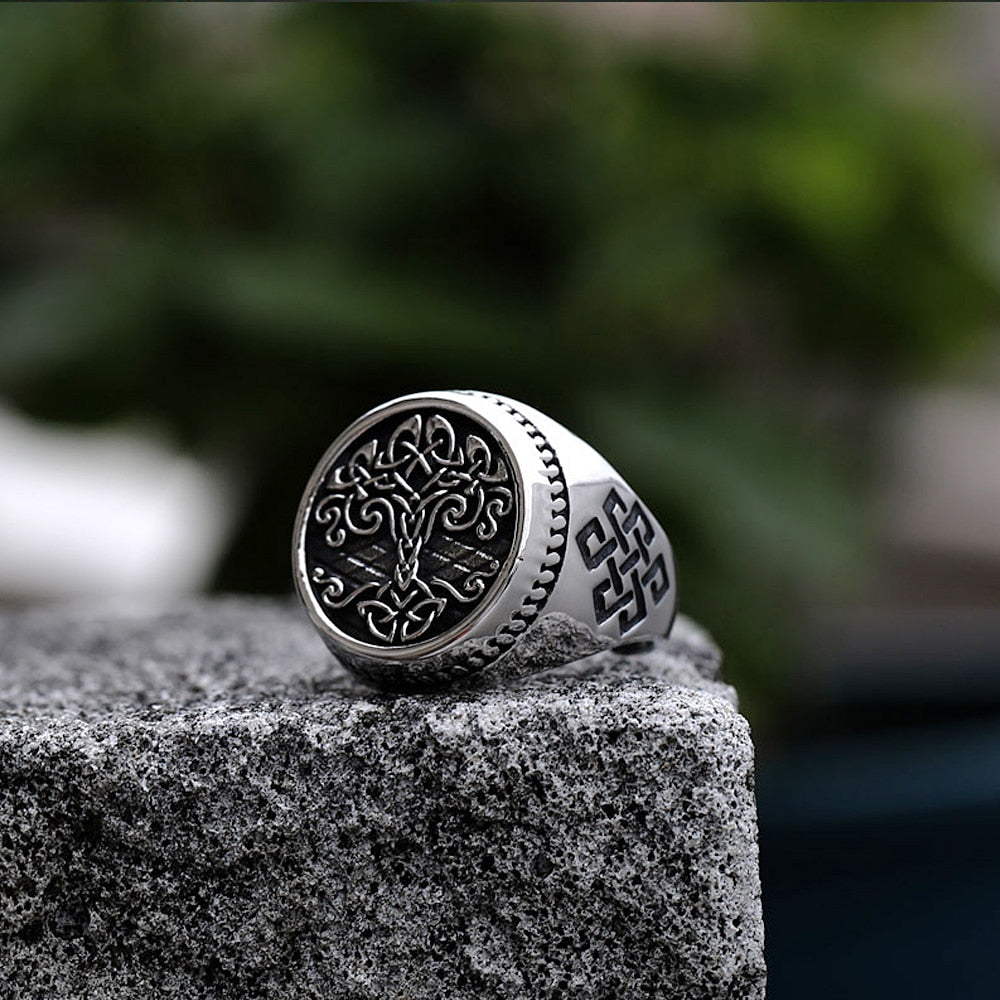 Vintage Viking Tree Of Life Nordic Mythology Stainless Steel Ring