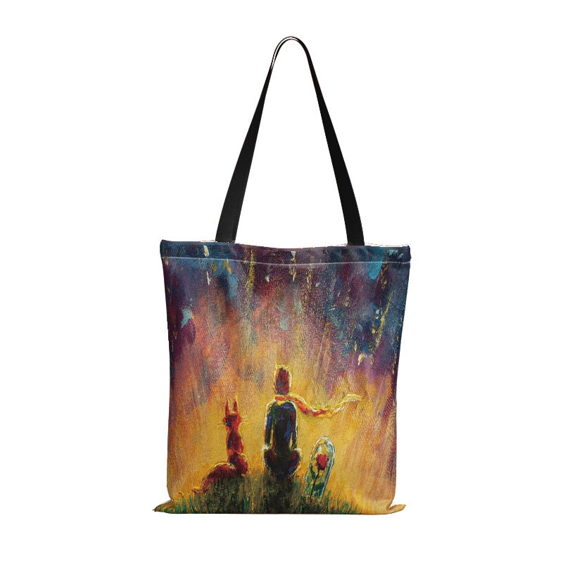 Cartoon Little Prince Women Canvas Eco Foldable Reusable Shopper Bag