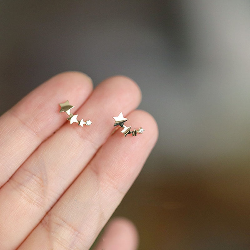 925 Silver Needle Simple Shiny Zircon Gold Plating Earrings