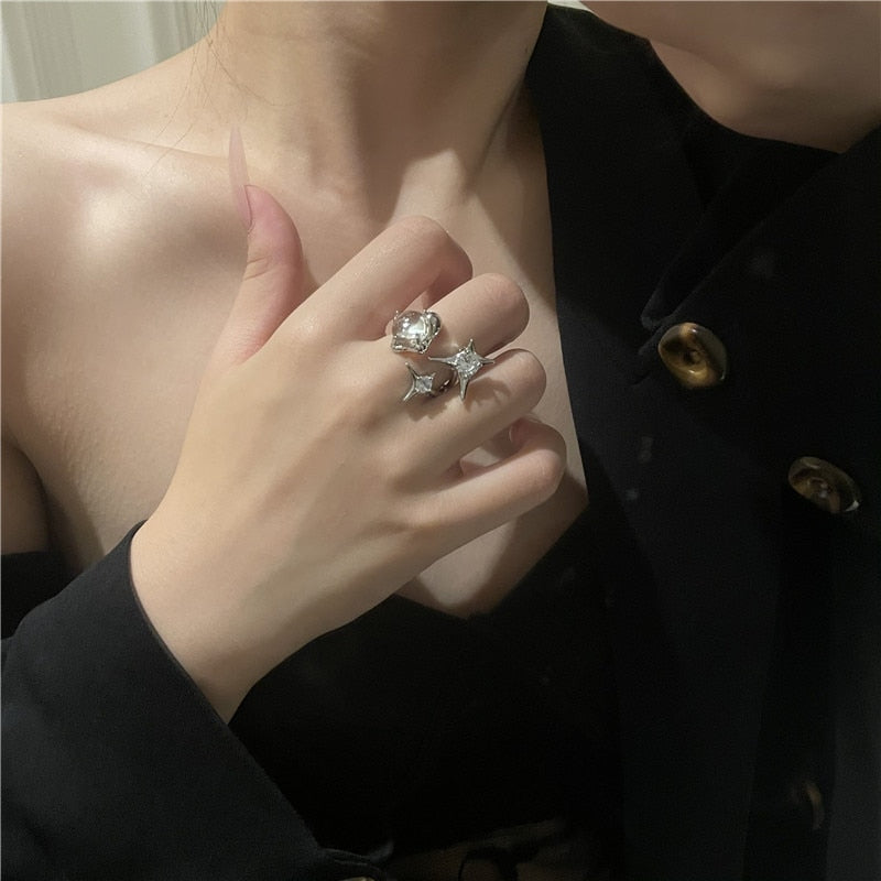 Korean Crystal Opal Irregular Zircon Star Ring