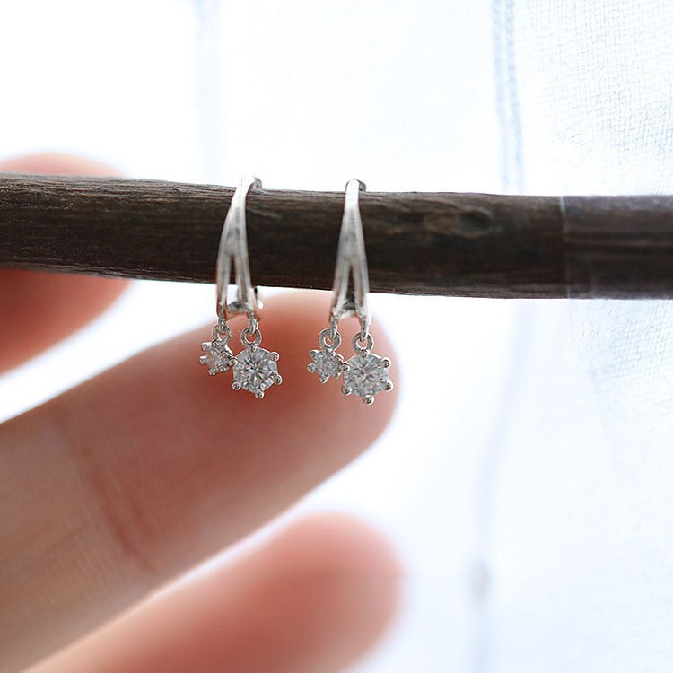 925 Silver Needle Simple Shiny Zircon Gold Plating Earrings