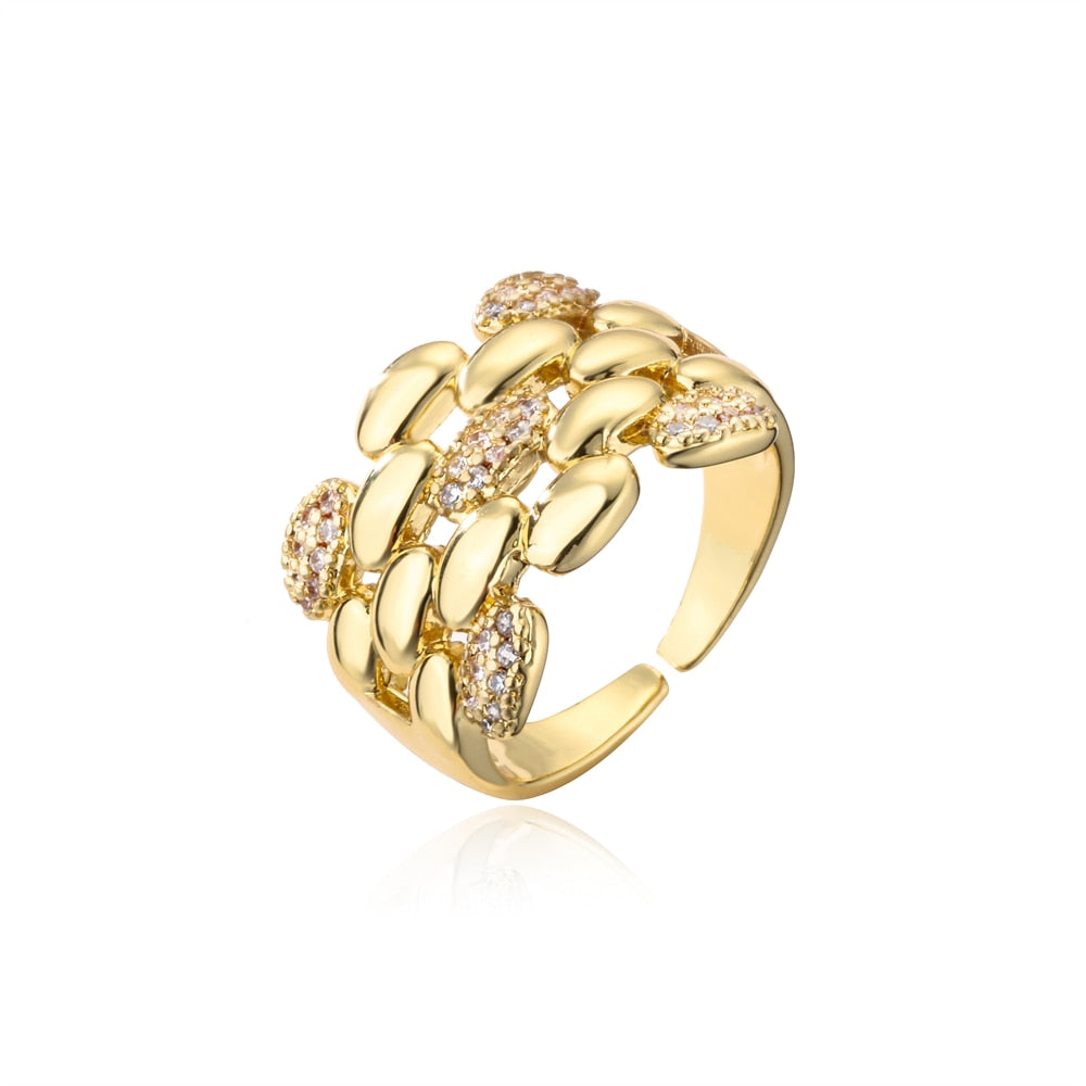 Trendy Gold Color Copper Geometric AAA Cubic Zirconia Ring
