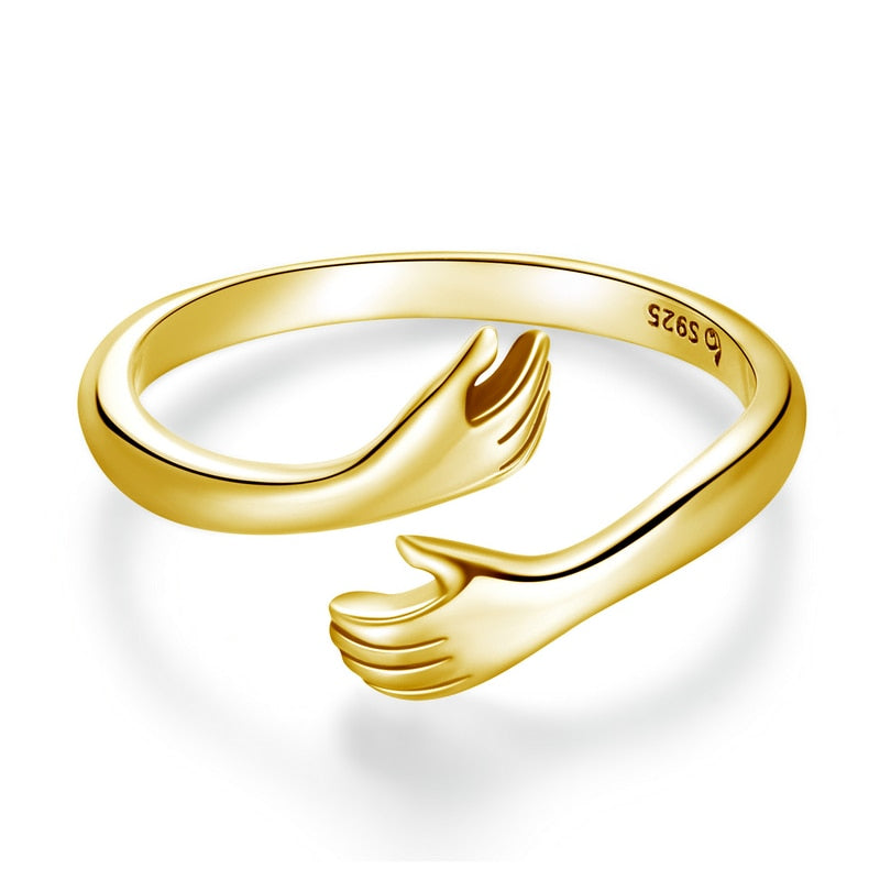 bamoer 925 Sterling Silver Hug Warmth and Love Hand Adjustable Ring