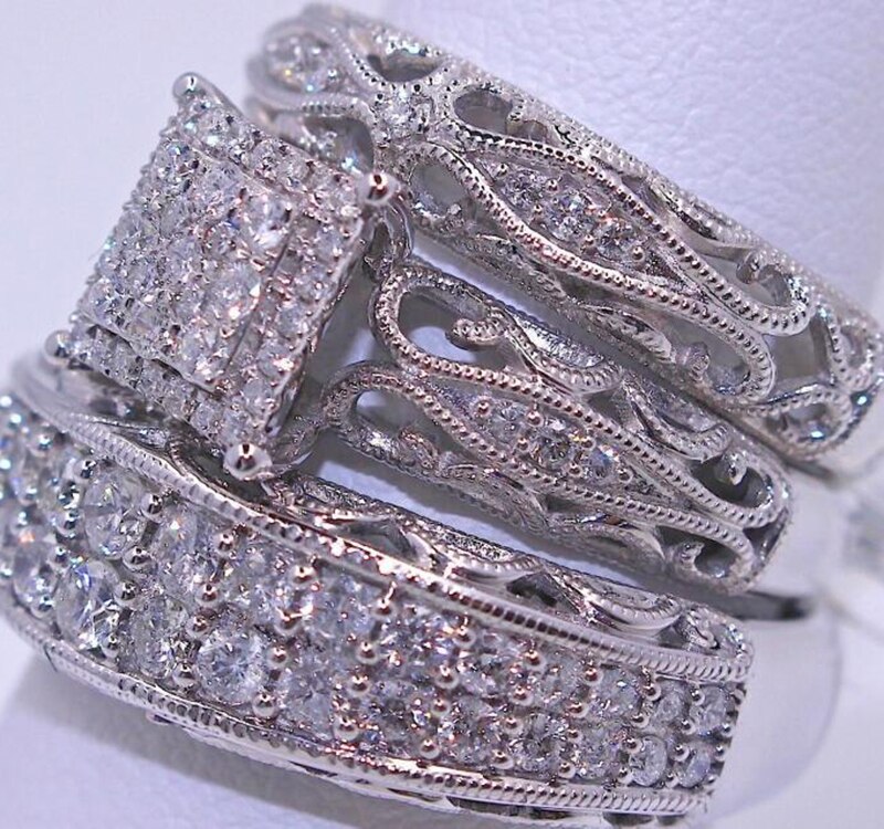 3 pcs/set Fashion Colorful Zircon Inlaid Hollow Metal Ring - Jeglowstore