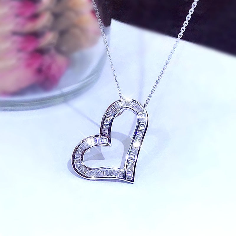Shiny Bling Zircon Double Layer Heart Clavicle Chain Necklace