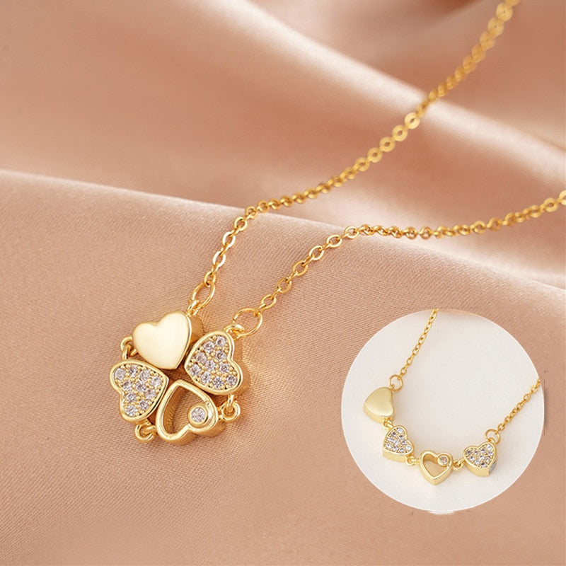 Heart Zircon Crystal Stainless Steel Necklace