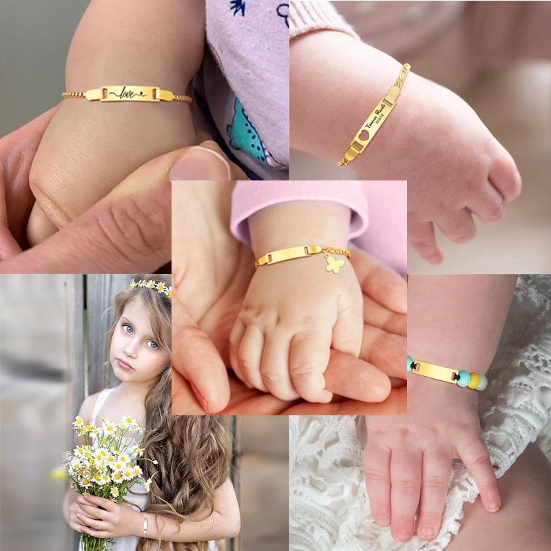 Custom Personalized Name Baby ID Stainless Steel Bracelet