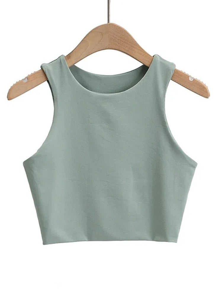 Sexy Slim Tops O-neck Sleeveless Double Nylon Tank Top