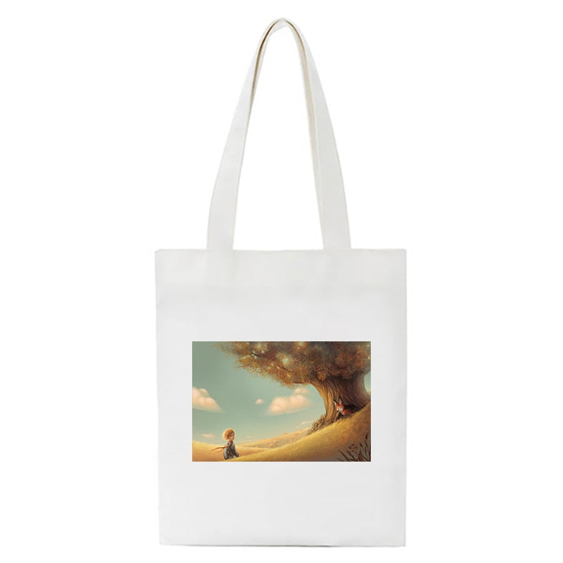 Cartoon Little Prince Women Canvas Eco Foldable Reusable Shopper Bag