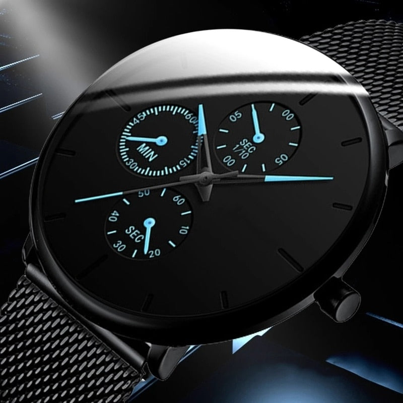 Luxury Ultra Thin Mesh Belt Quartz Men Leather Wrist Watch