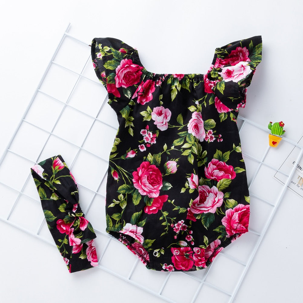 2022 Babany bebe Newborn Baby Floral Print Flutter Romper Girl