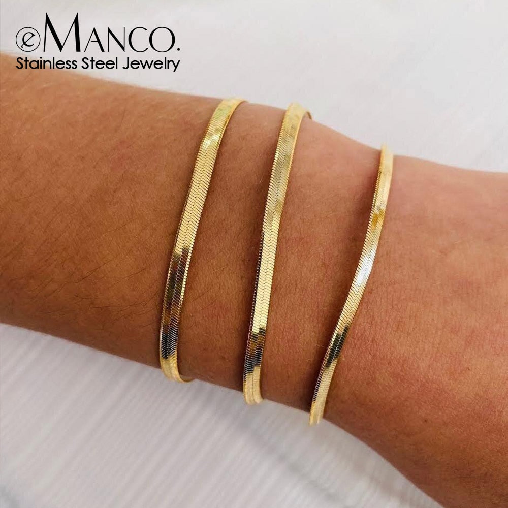 Gold Color Width 3/4/5MM Stainless Steel Chain Bracelet