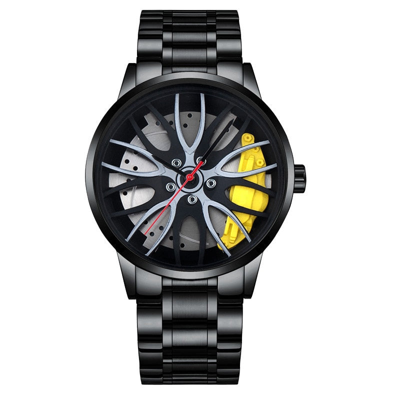 Fashion Car Wheel Rim Hub Leather Belt Watch For Men