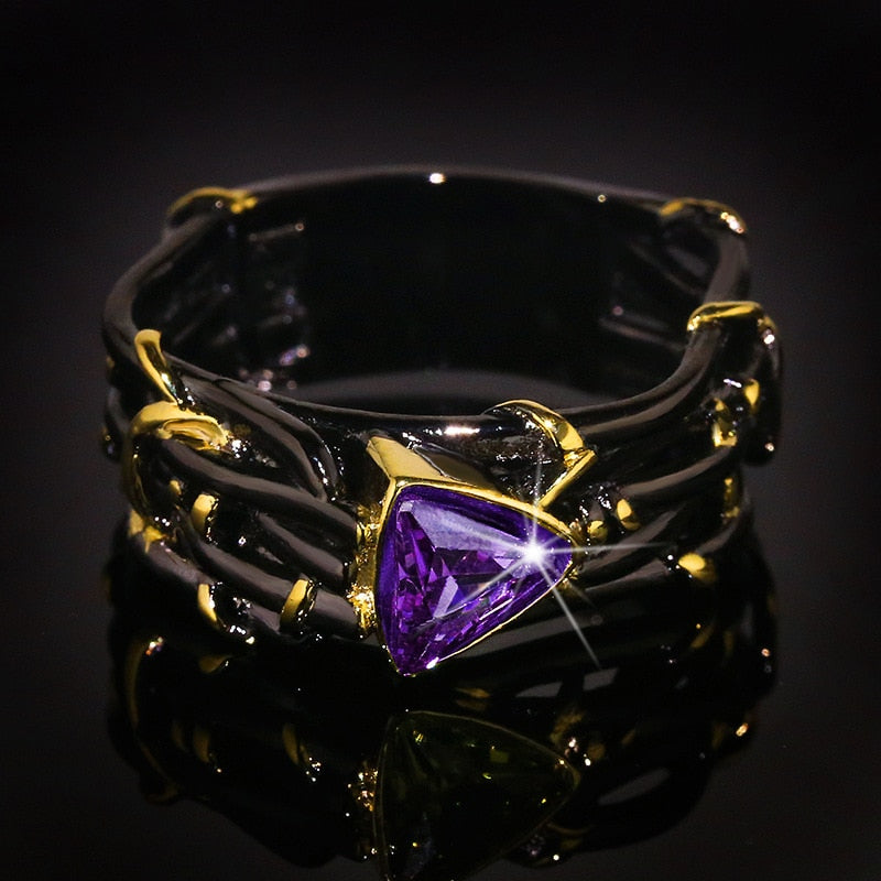 Unique Design Exaggerated Personality Black Gold Tungsten Triangle Ring
