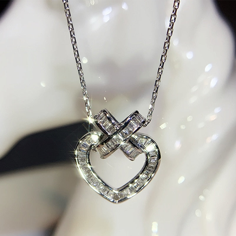 Shiny Bling Zircon Double Layer Heart Clavicle Chain Necklace