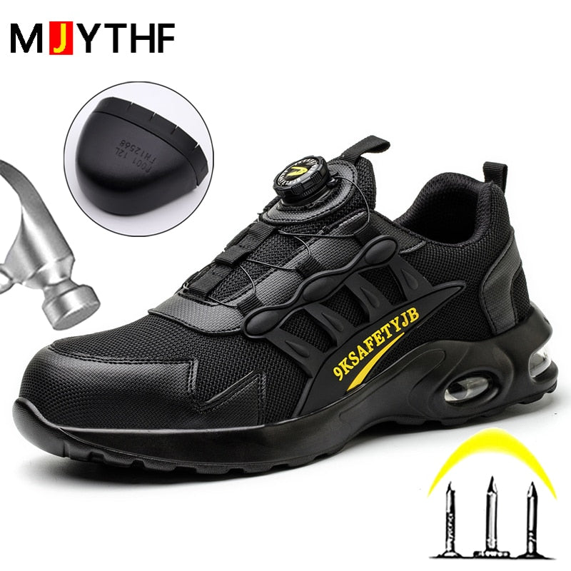 Quality Safety Shoes Men Rotary Buckle Work Shoes Air Cushion Indestructible Sneakers Puncture-Proof security Boots Protective