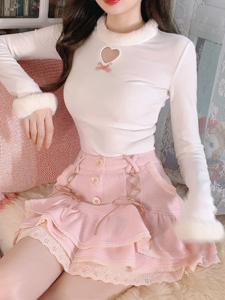 Japanese Lace Casual Elegant High Waist Skirt