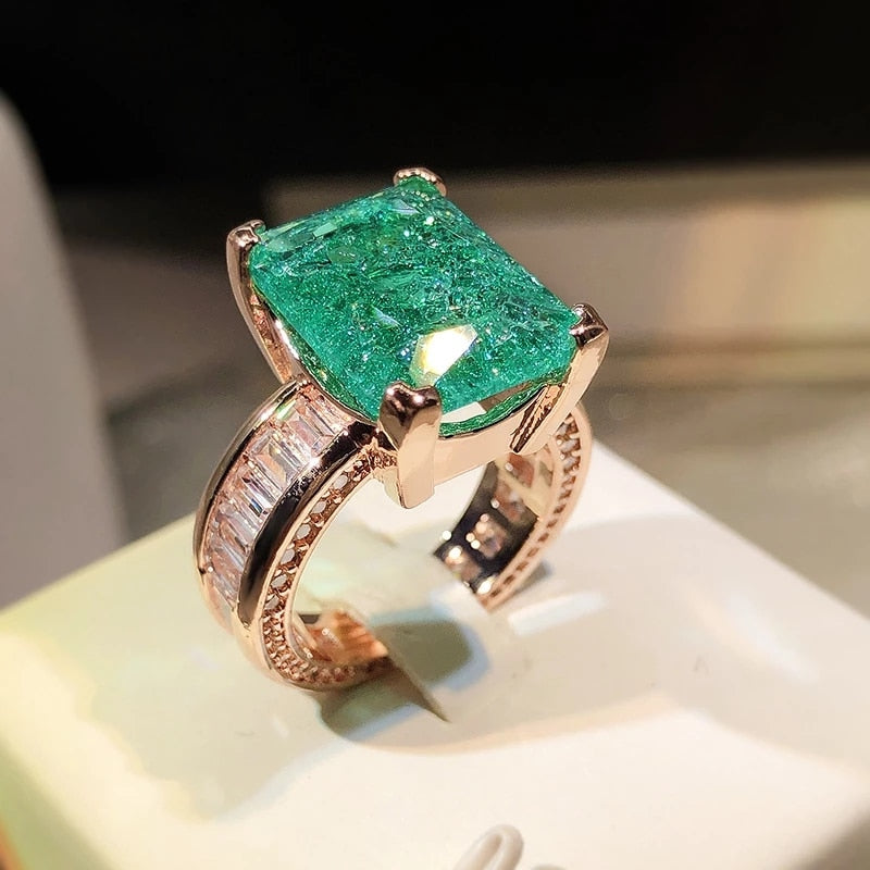 2022 NEW Fashion 18K Gold Emerald Paraiba Couples Ring For Women Full Diamond Zircon Engagement Valentine's Day Gift Jewelry