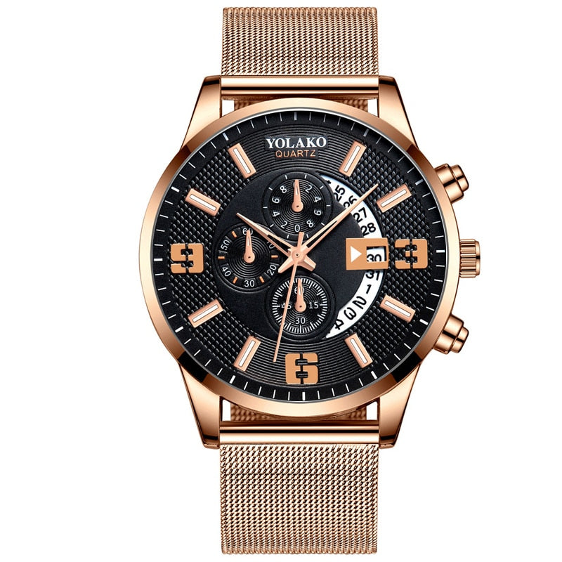 Mens Fashion Stainless Steel Mesh Belt Quartz Wrist Watch