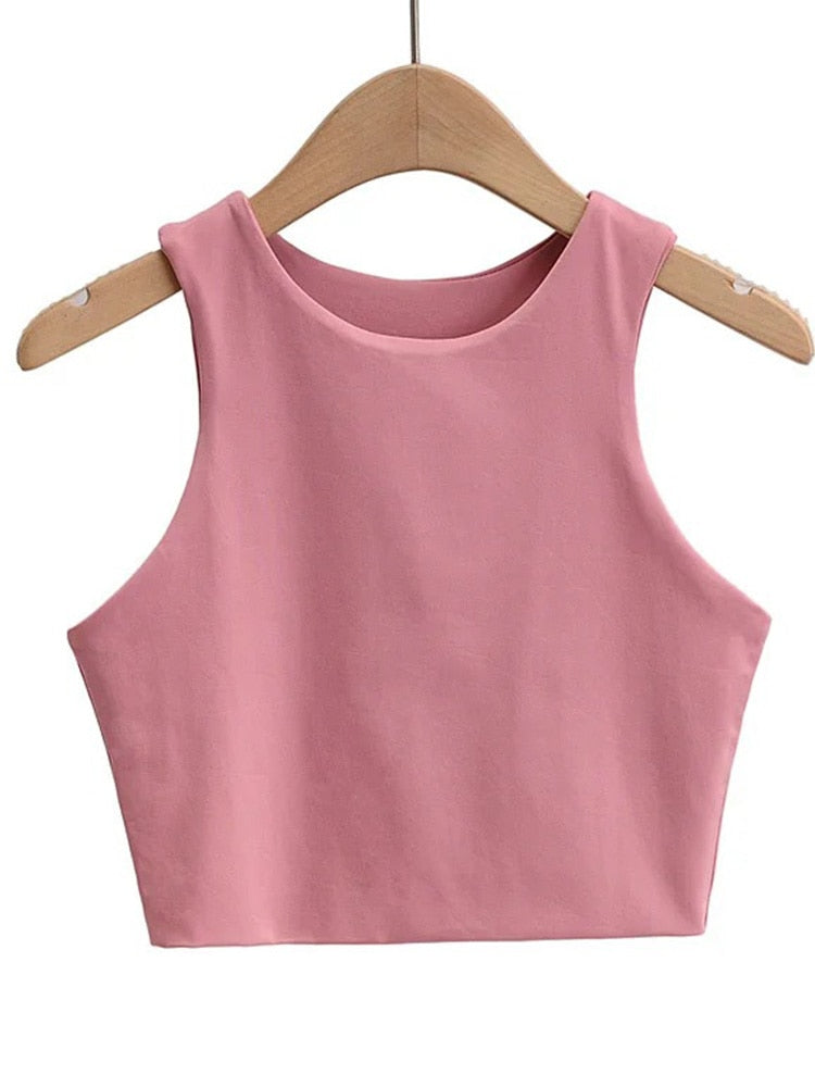 Sexy Slim Tops O-neck Sleeveless Double Nylon Tank Top